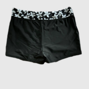 Boy Short Floral Swim Bottoms Black White L